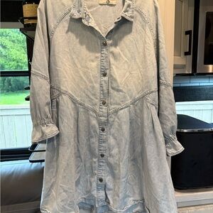 We The Free Blue Raglan Sleeve Midi Shirt Dress